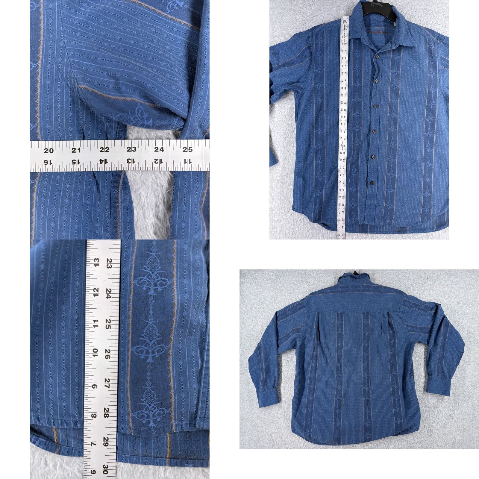 Tommy Bahama Tommy Bahama Shirt Men Large Blue Vertical Stripe Pineapple 100% Silk Button Up Size US L / EU 52-54 / 3 - 8 Thumbnail