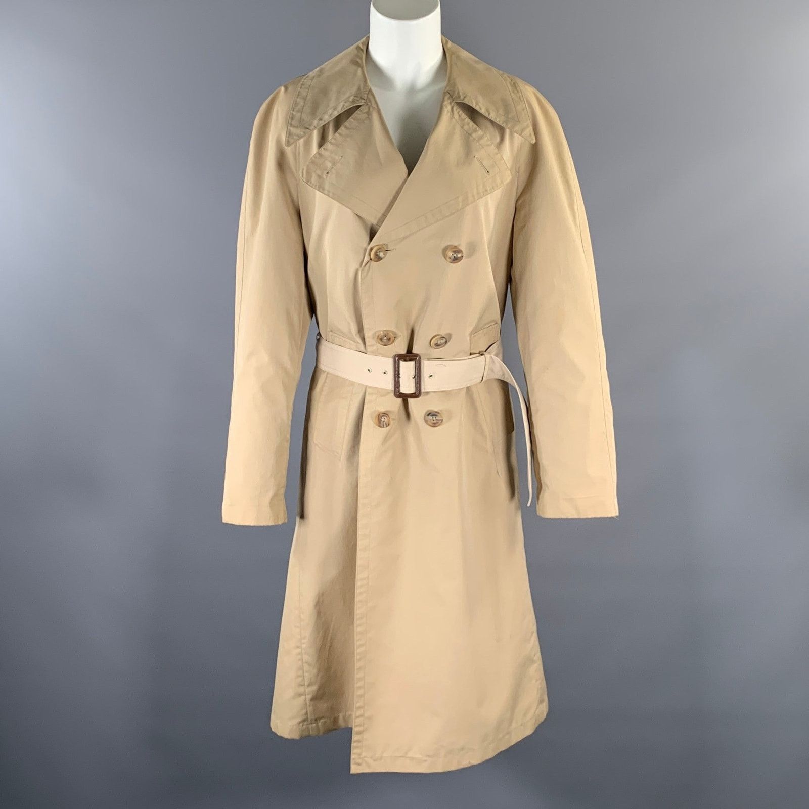 Cerruti 1881 CERRUTI Size S Khaki Cotton Blend Belted Trench Coat Size S / US 4 / IT 40 - 1 Thumbnail