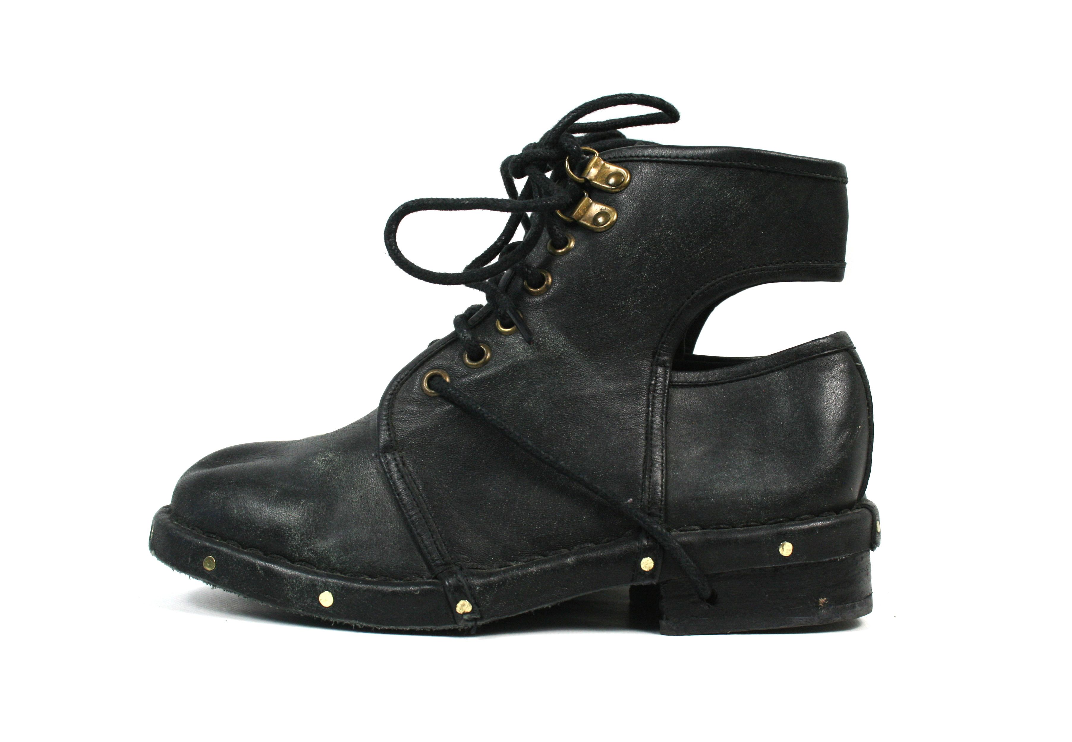 Jeffrey Campbell 00S Combat Y2K Leather Open Heel Boots Size US 5 / IT 35 - 2 Thumbnail