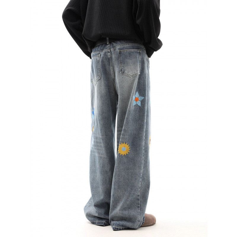 Japanese Brand Retro loose wide leg embroidered jeans Size US 32 / EU 48 - 4 Thumbnail