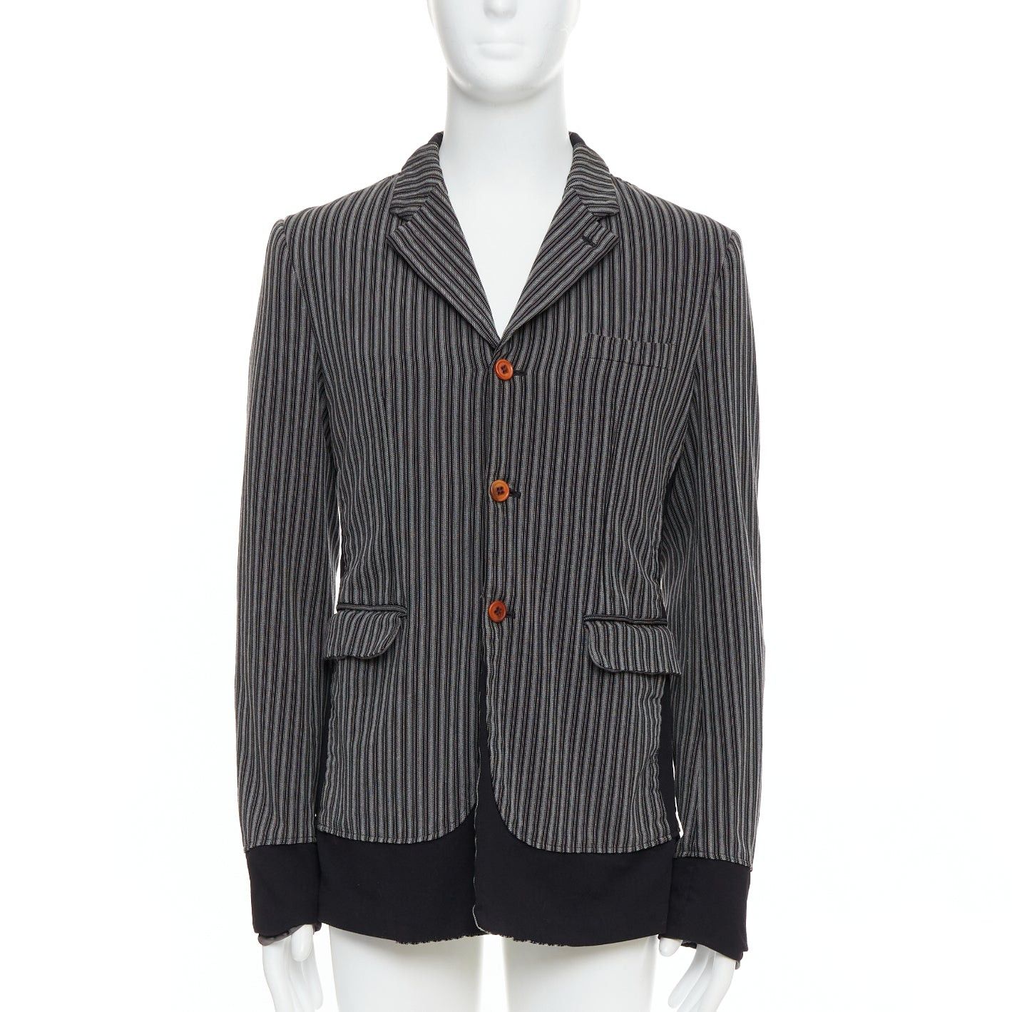 Comme des Garcons COMME DES GARCONS HOMME PLUS Evergreen grey black striped layered blazer M Size 48R - 1 Thumbnail