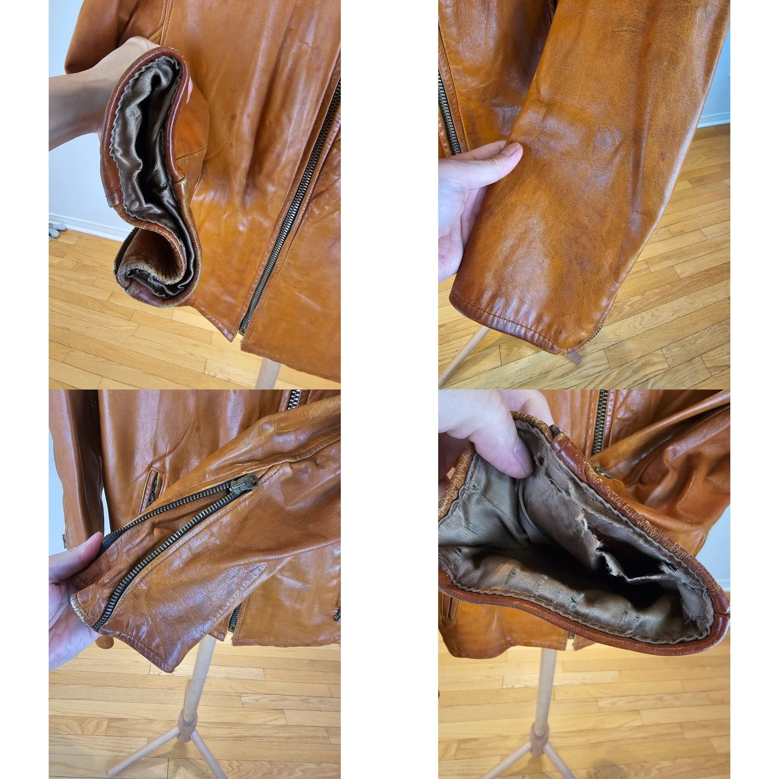 Schott VINTAGE UNBRANDED Brown MOTORCYCLE LEATHER JACKET SZ 38 Mens Jersey 60's 20 INCH Chest 24 INCH Shoulder to Cuff 25 INCH Top to Bottom Size US XXS / EU 40 - 9 Thumbnail