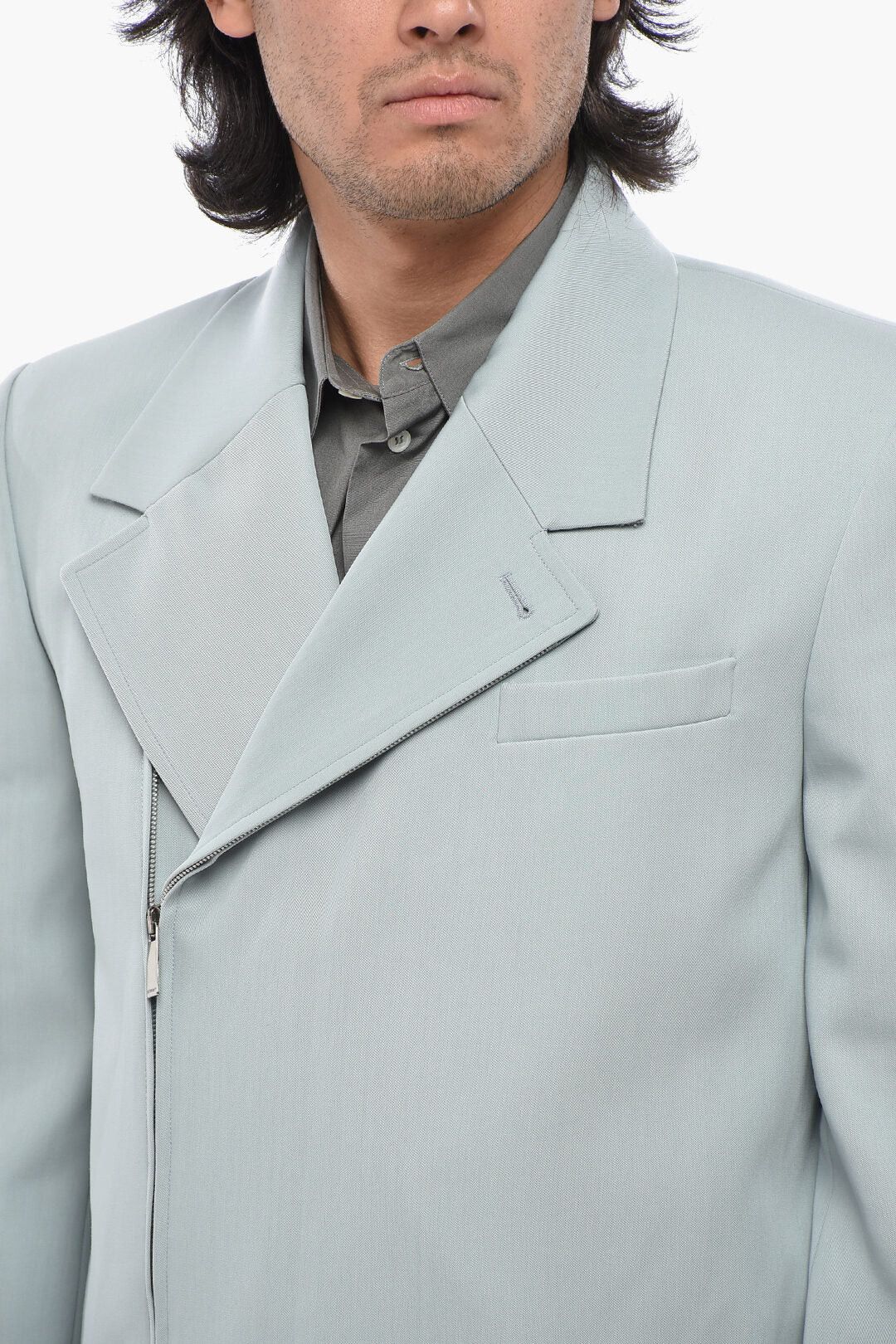 Off-White og1mm0426 Wool-Blend Double-Breasted Coat in Light Blue Size US M / EU 48-50 / 2 - 3 Thumbnail