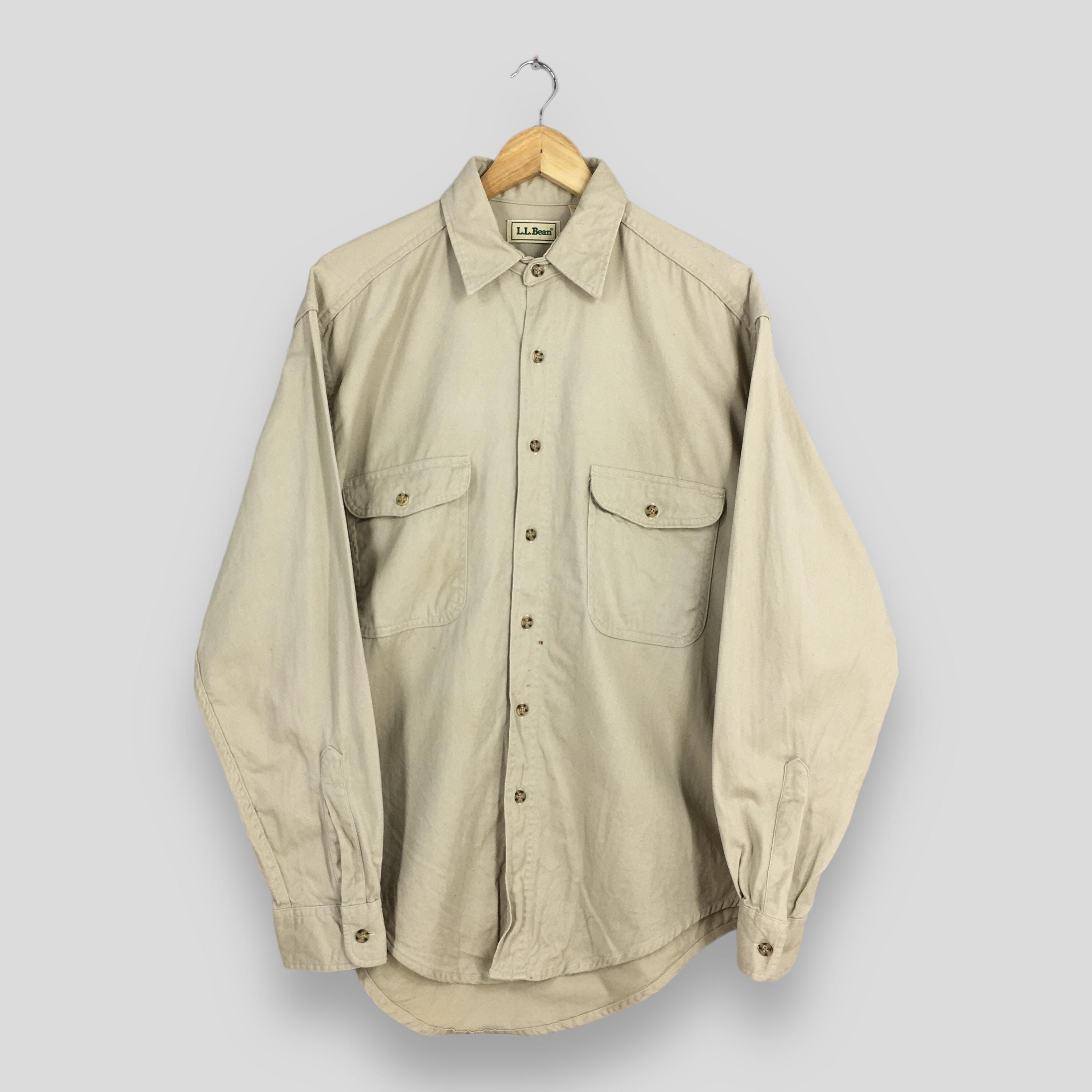 L.L. Bean LL Bean Shirt Mens 16.5 Green Chamois Work Chore USA 