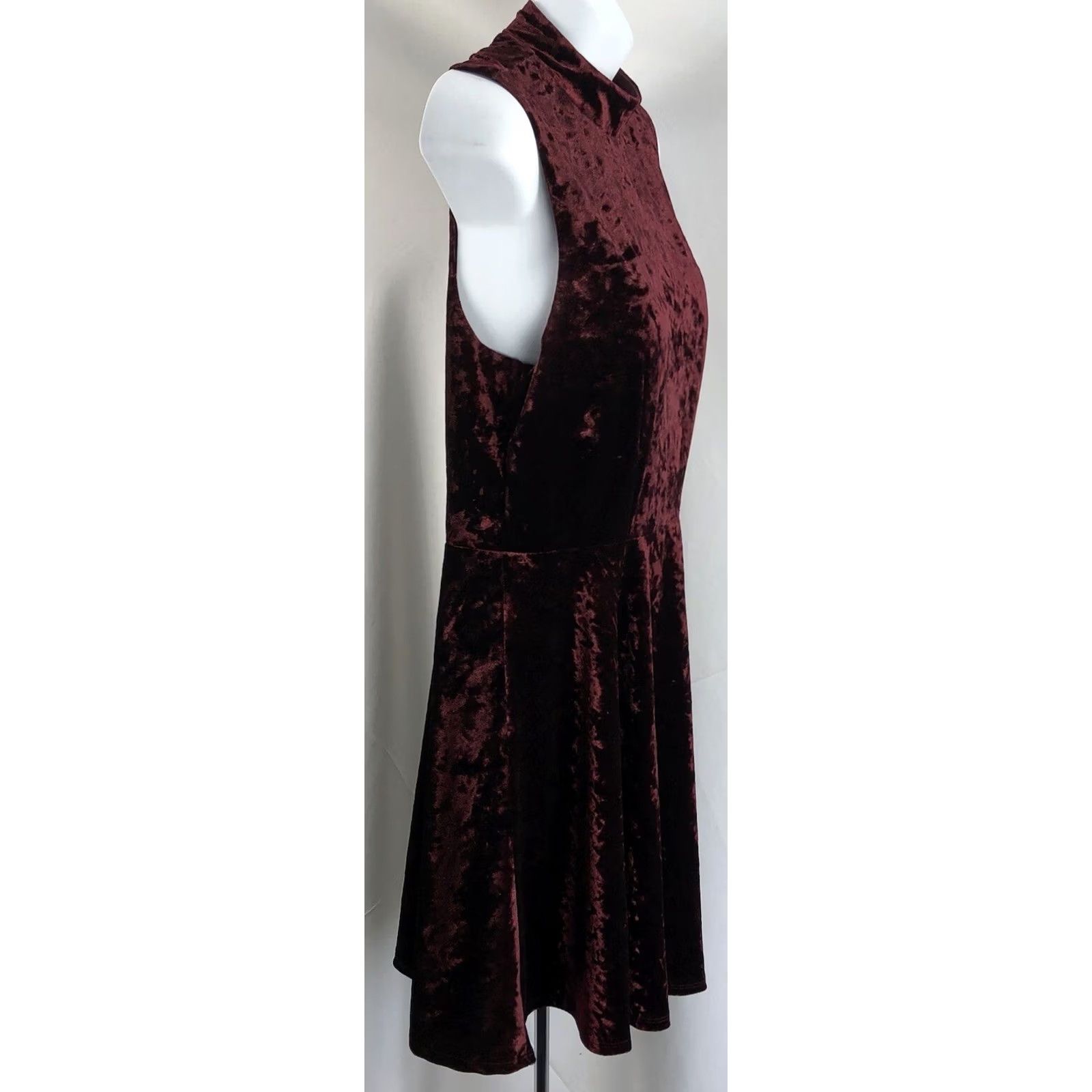 Vintage City Studio sleeveless mock neck dress 11 Red velour fit & flare Gothic Fairy Women's Dress Size L / US 10 / IT 46 - 2 Thumbnail