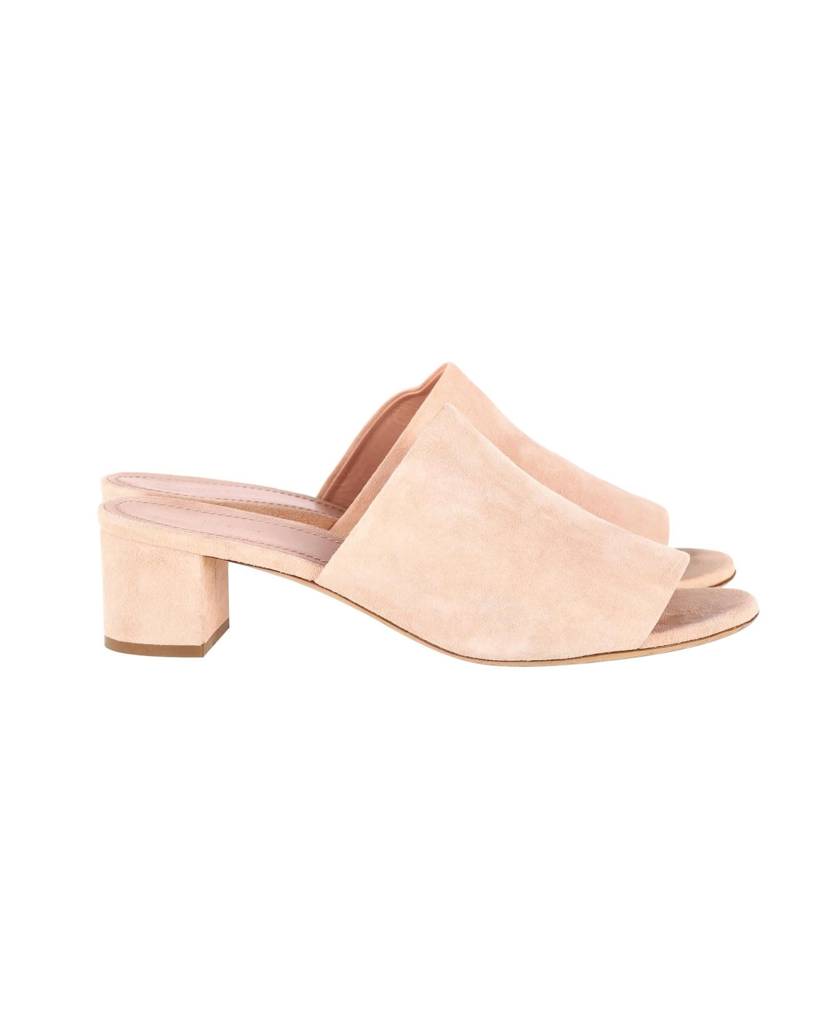 image of Mansur Gavriel Block Heel Shoes Mule Sandals In Pink Suede in Pastel Pink, Women's (Size 10)