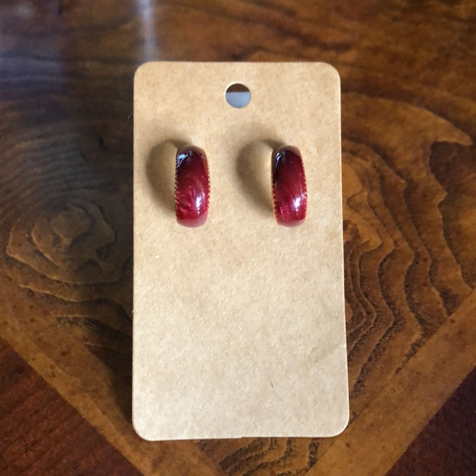 Vintage Vintage 80s burgundy red sparkle enamel small hoop earrings Size ONE SIZE - 7 Thumbnail