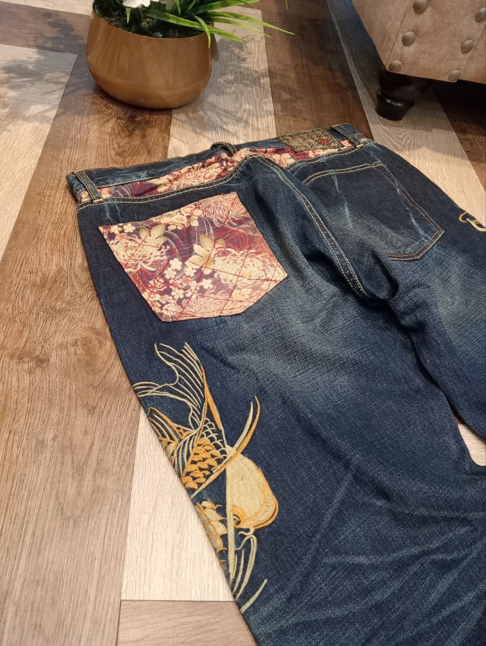 Eternal ETERNAL JAPAN SUKAJAN SUGOI FISH EMBROIDERY BLUE DENIM PANTS Size US 34 / EU 50 - 13 Thumbnail