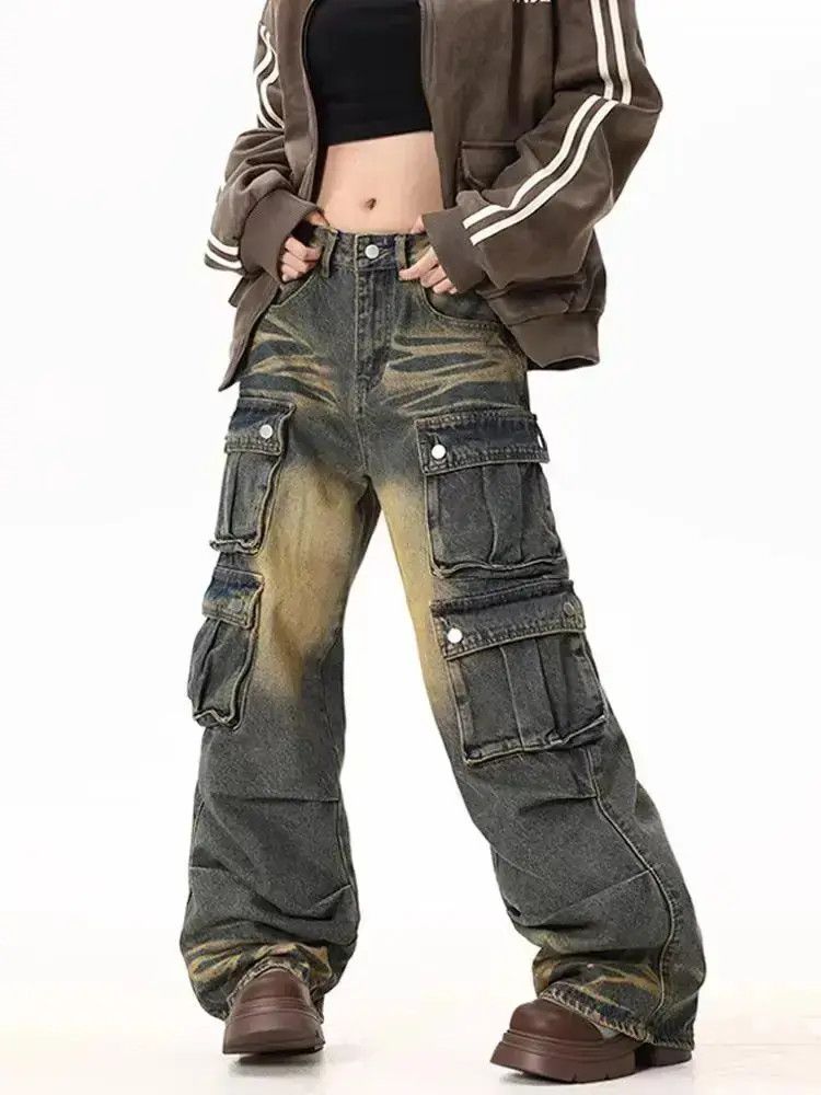 Japanese Brand Washed yellow clay multi-pocket design wide leg baggy jeans Size US 32 / EU 48 - 3 Thumbnail