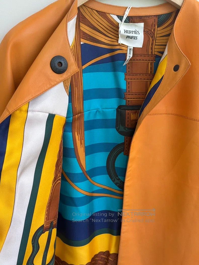 Hermes Hermes Orange Short-sleeve Leather Jacket Size XXS / US 00 / IT 34 - 6 Thumbnail