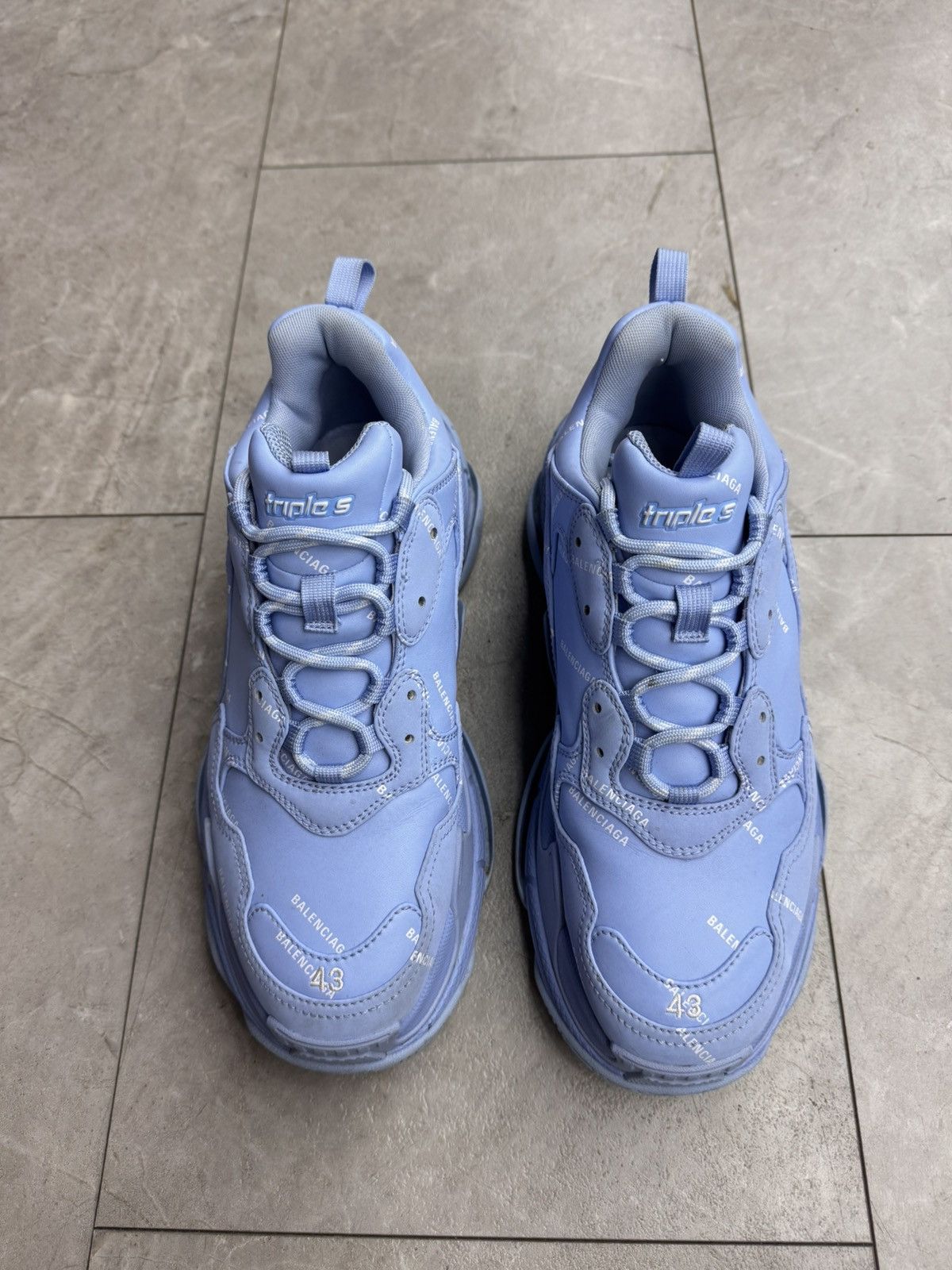 Balenciaga Balenciaga Triple S Baby Blue All Over Logo Sneaker Size US 10.5 / EU 43-44 - 3 Thumbnail
