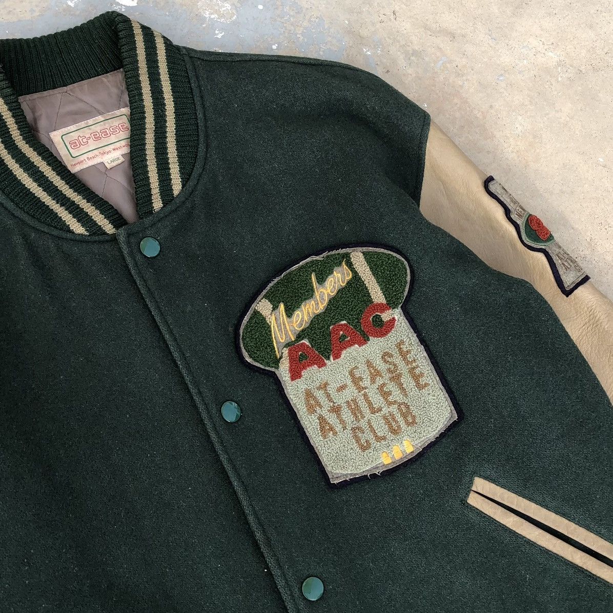 Japanese Brand Vintage at-ease Letterman Wool Leather Varsity Bomber Jacket Size US M / EU 48-50 / 2 - 7 Thumbnail