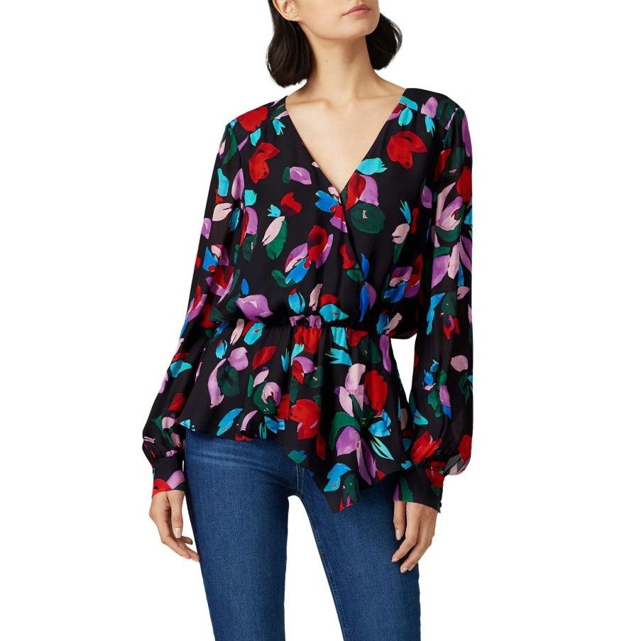 Parker Parker Silk Floral Alyssa V-Neck Asymmetric Peplum Blouse S Size S / US 4 / IT 40 - 2 Thumbnail