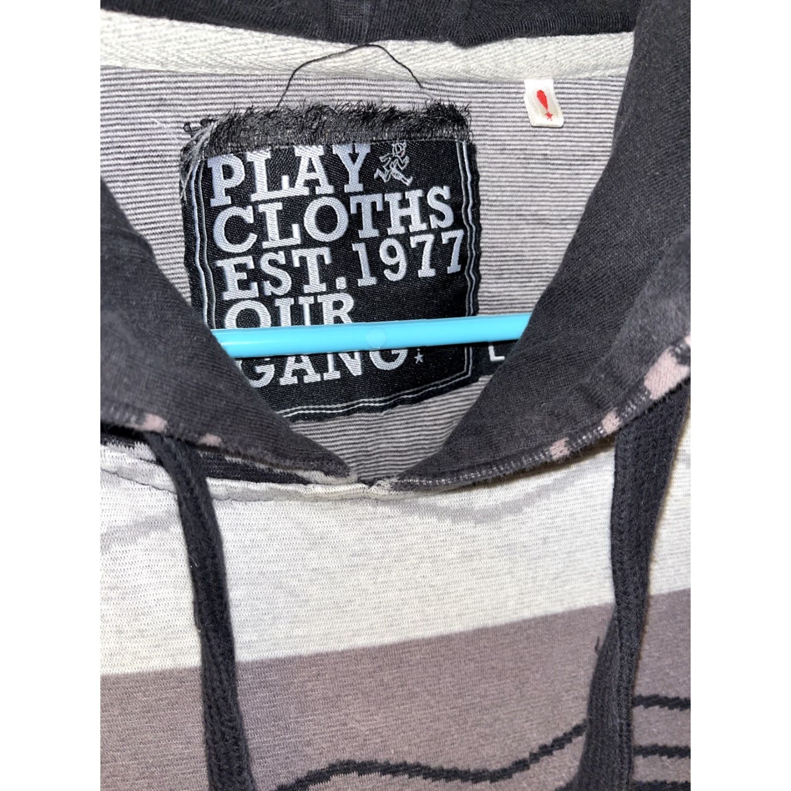 Vintage Play Cloths Mens Large Hooded Sweatshirt - Black Gray White Wavy Stripe Pullover Hip Hop Style Casual Winter Fall Spring Summer Size US L / EU 52-54 / 3 - 3 Thumbnail