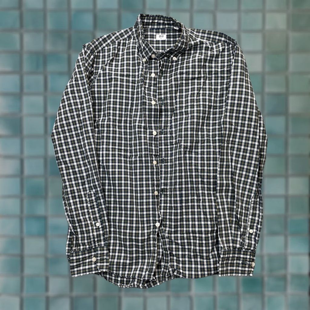 Uniqlo VINTAGE Uniqlo Shirt Mens XS Blue Extra Fine Cotton Broadcloth Check Pleated Button-Up Shirt Size US XS / EU 42 / 0 - 1 Thumbnail
