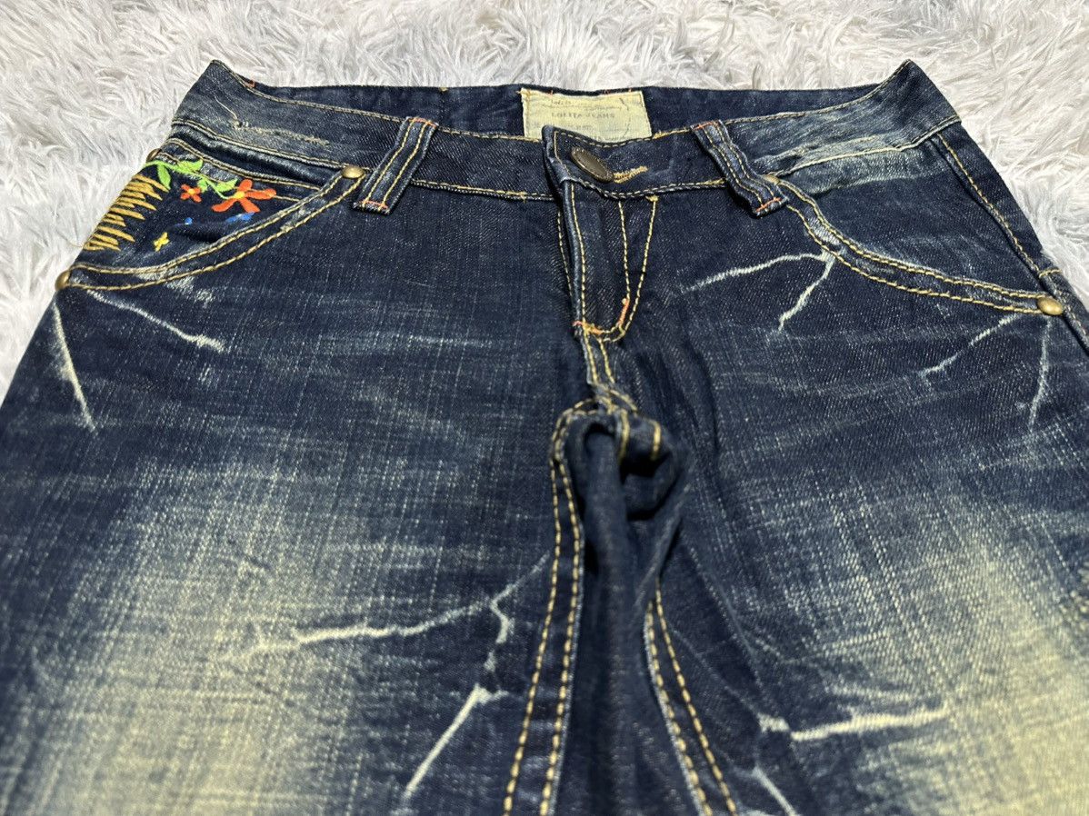 Tornado Mart 🔥Y2K Lolita Exotic Vintage Denim Flared Embroidered Floral Size US 29 - 10 Thumbnail