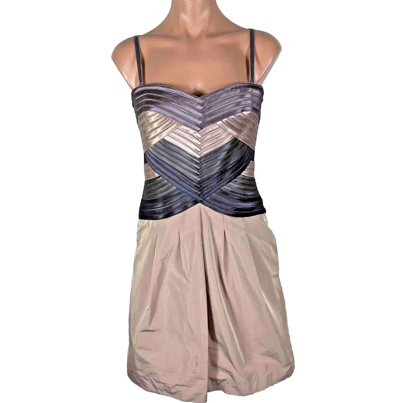 Bcbgmaxazria VINTAGE BCBG MaxAzira Dress 6 Taupe Purple Bandage Sheath Cocktail Mini Bubble Y2K Size M / US 6-8 / IT 42-44 - 2 Thumbnail