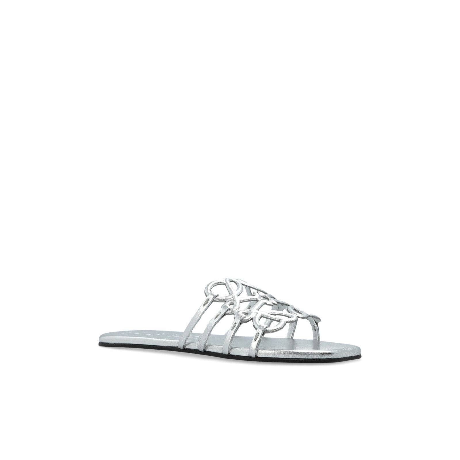 Loewe LOEWE Petal Anagram Silver Leather Slides New & Authentic (W Size US 7 / IT 37 - 2 Thumbnail