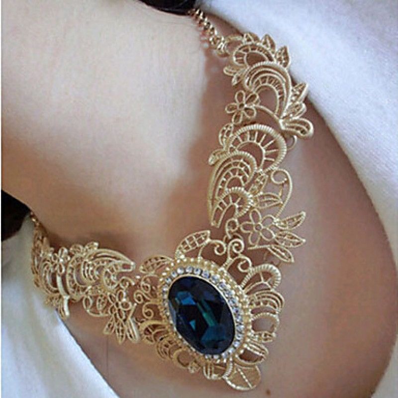 Other Gold tone filigree blue gemstone statement necklace Size ONE SIZE - 6 Thumbnail