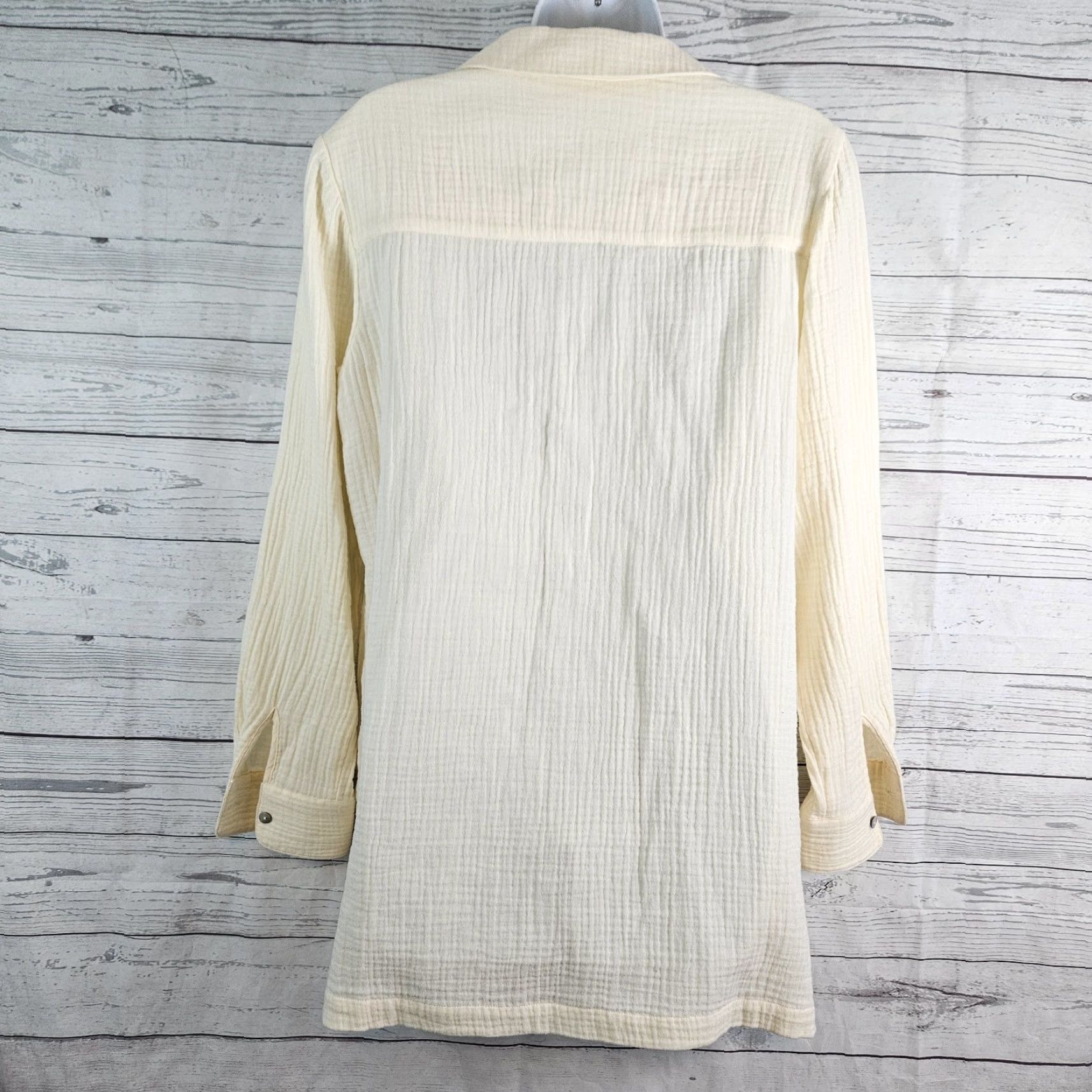 Soft Surroundings Soft Surroundings Blouse Shirt Womens Long Sleeve Ivory Cotton Size M Gauge: Gauze Solid Vintage: No Size M / US 6-8 / IT 42-44 - 3 Thumbnail