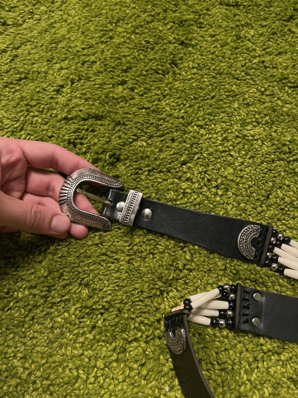 Cowboy Equipment × Genuine Leather × Vintage Western cowboy style vintage belt with bones and steel Size ONE SIZE - 3 Thumbnail
