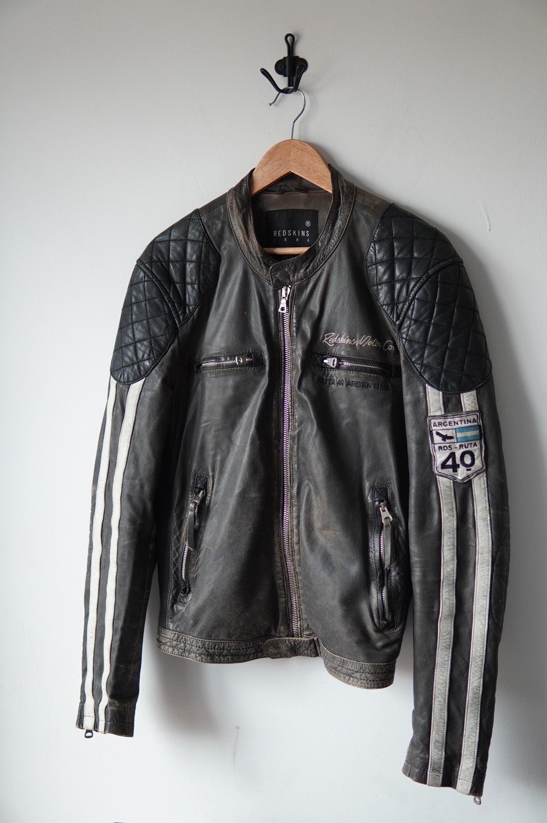RRP 450$ Redskins Moto Cafe Racer Argentina Leather Jacket