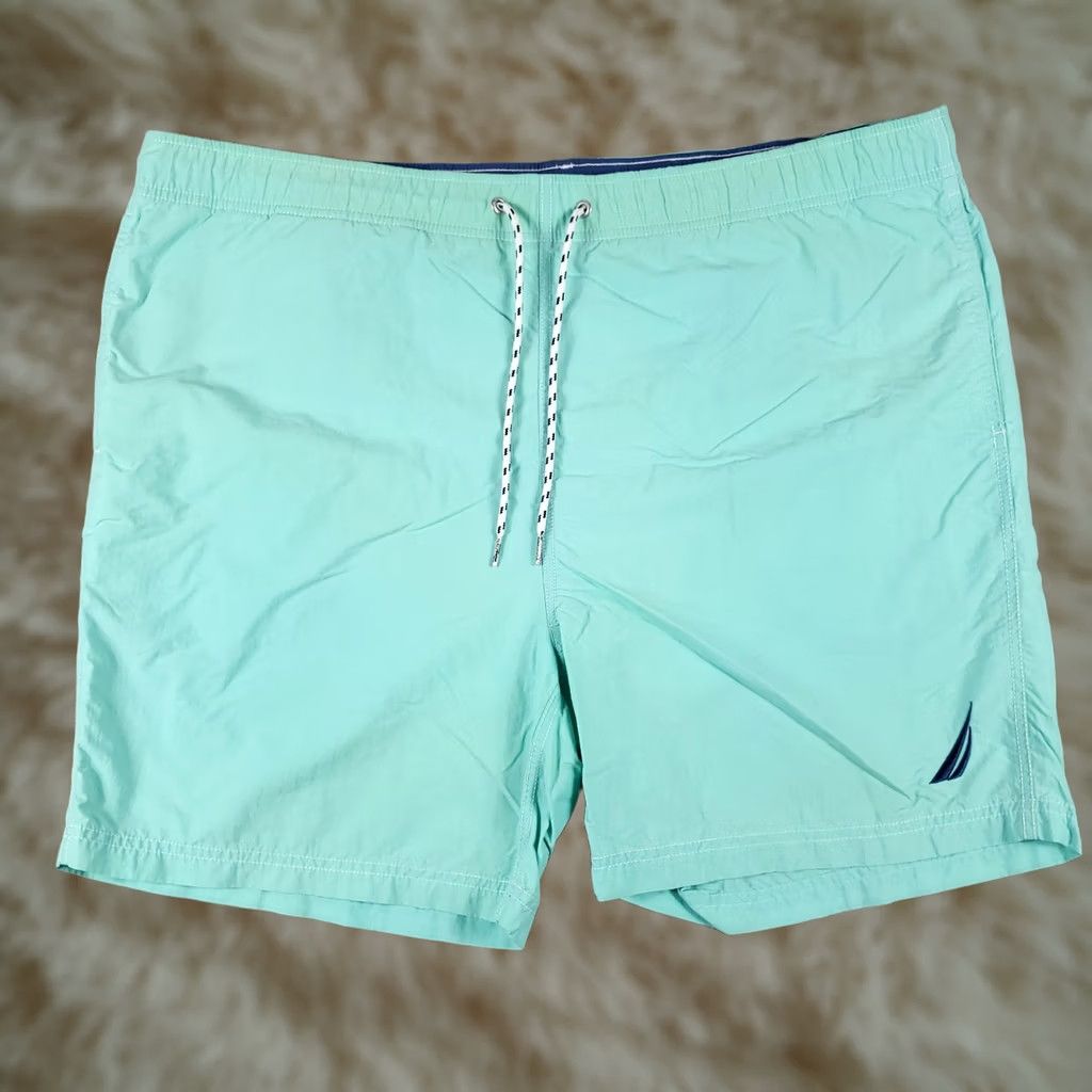 Nautica VINTAGE Nautica Bottom Mens XL Turquoise Beach Surf Trunks Blue Polyester Short Swim Trunks Aloha Hawaiian 80s 90s Mens Size US 36 / EU 52 - 1 Thumbnail