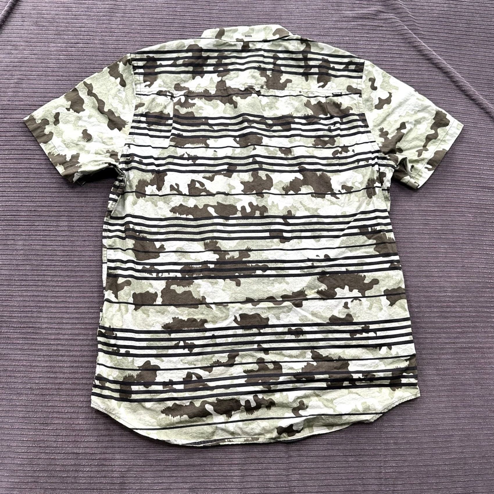 Hurley Hurley Shirt Men XL Green Multicolor Argo Camo Palm Striped Button-Up Short Sleeve Casual Cotton Beach Size US XL / EU 56 / 4 - 2 Thumbnail