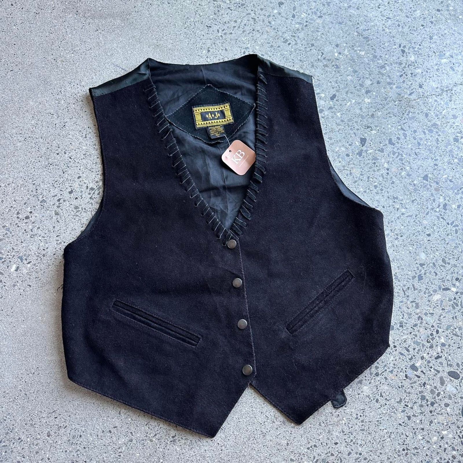 Vintage AJ’s Vest Black Suede Leather Snap 90s Western Rodeo Size US L / EU 52-54 / 3 - 1 Thumbnail