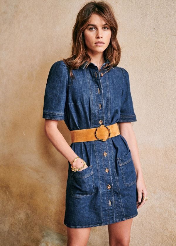 Sezane Almette Denim Shirt Dress Jean Button Front Size 36 in Blue, Women's (Size Xs)