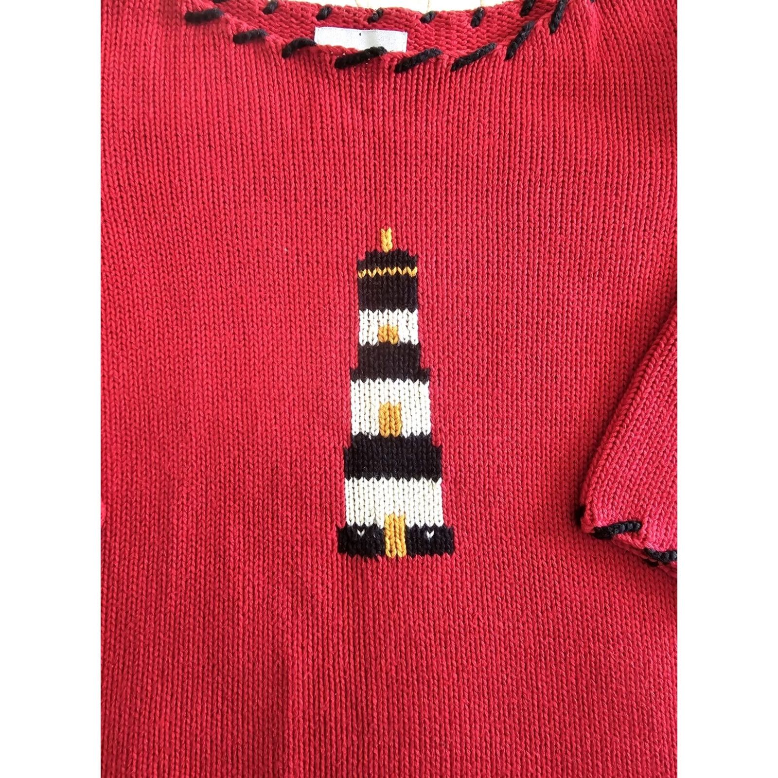 Vintage VINTAGE Red Hand Knitted Lighthouse Sweater Womens Small 1990s Monterey Bay Size S / US 4 / IT 40 - 4 Thumbnail