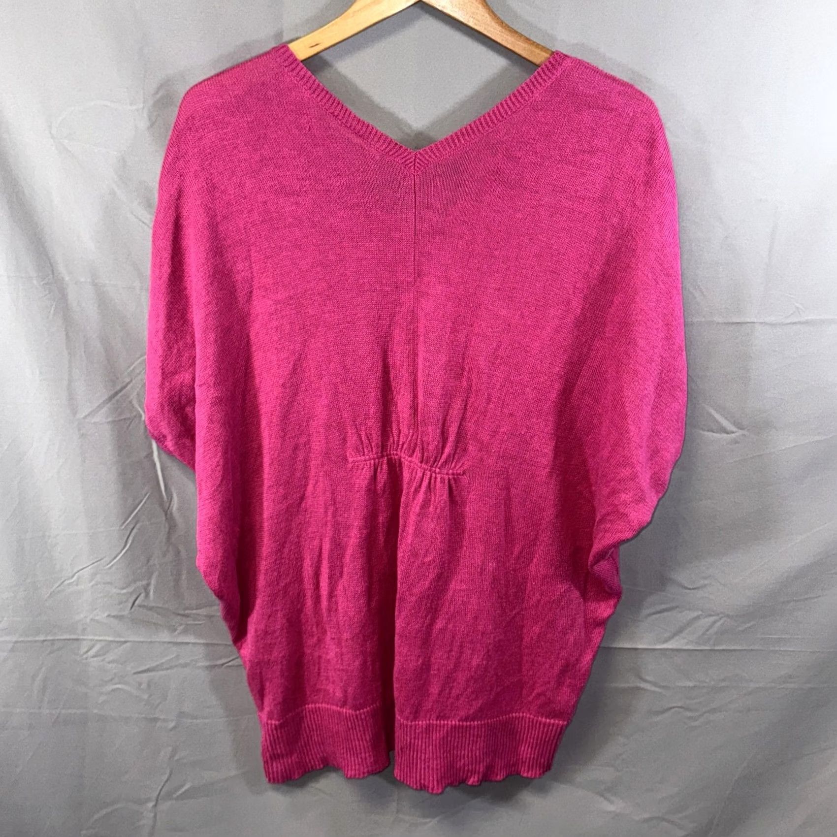 Eileen Fisher VINTAGE Eileen Fisher Sweater Womens Large Magenta Linen V-Neck Dolman Short Sleeve Size L / US 10 / IT 46 - 2 Thumbnail