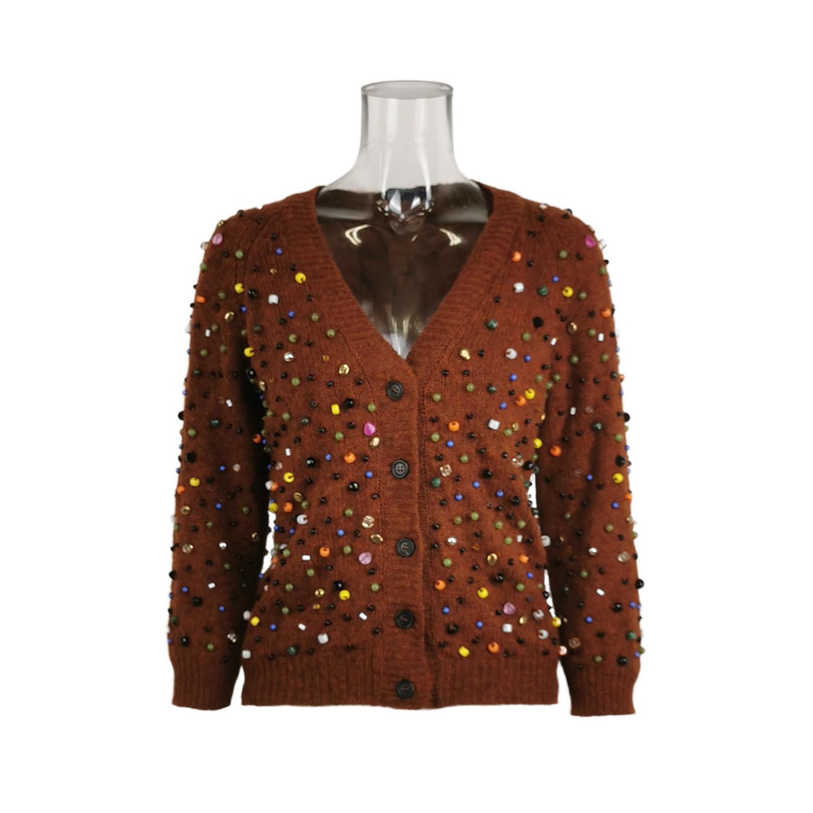 Prada Prada Wool V-Neck Beaded Cardigan Size 42 0079 Size US L / EU 52-54 / 3 - 1 Thumbnail