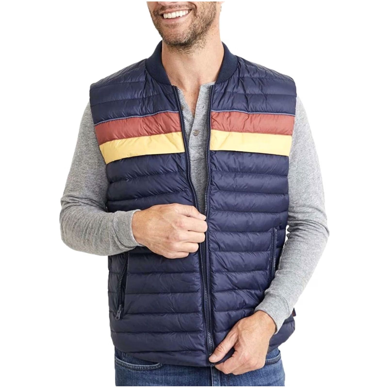 Marine Layer Marine Layer Taos Down Fill Puffer Vest in Blue Striped Men XL Full Zip Pockets Size US XL / EU 56 / 4 - 2 Thumbnail