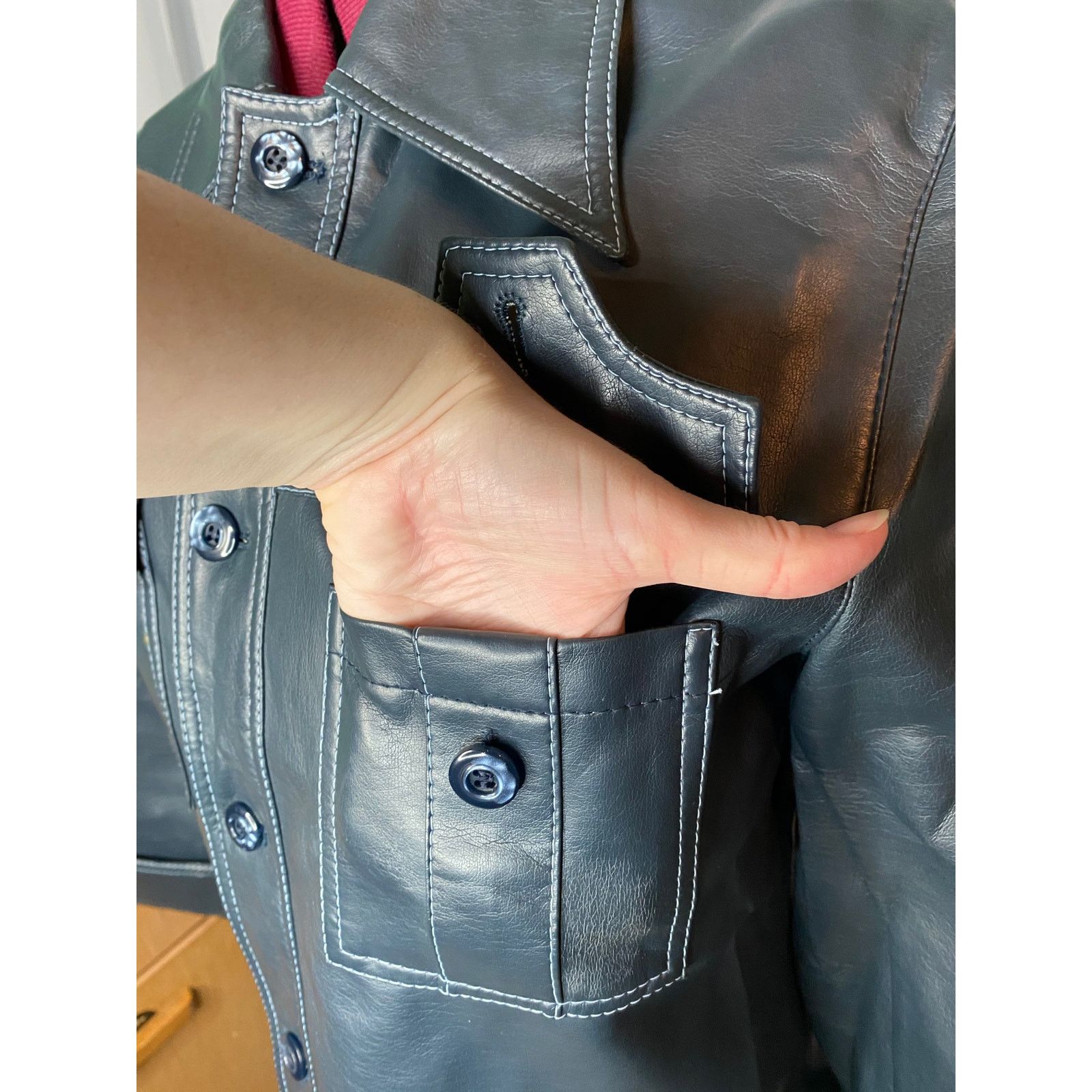 Other Vegan leather spy style Jacket gun metal gray blue vintage Size US M / EU 48-50 / 2 - 4 Thumbnail