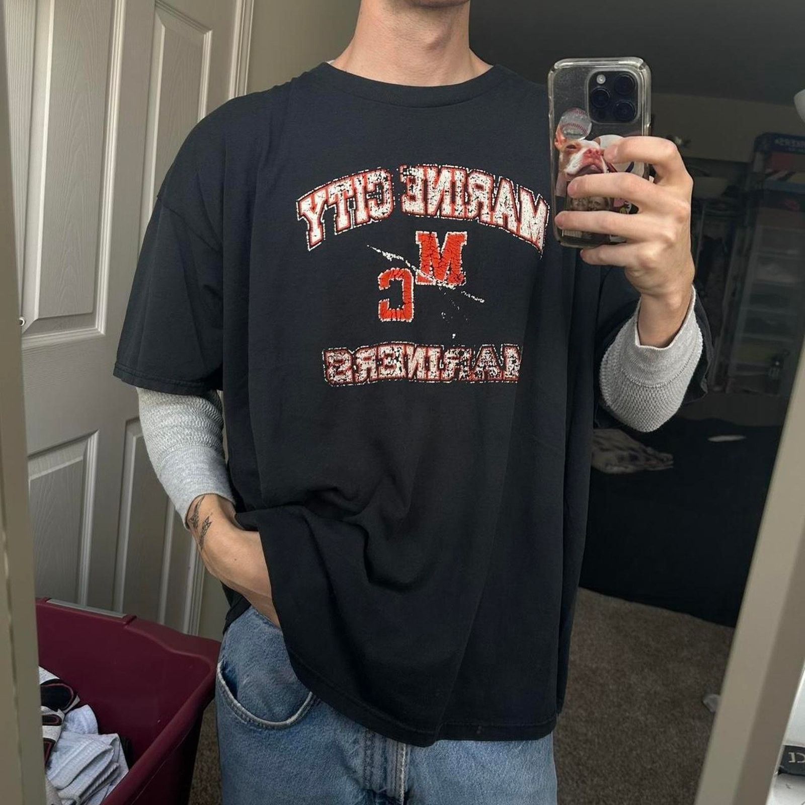 Vintage Vintage 00s Black Faded Oversized Collegiate Graphic Shirt Size US XXL / EU 58 / 5 - 5 Thumbnail
