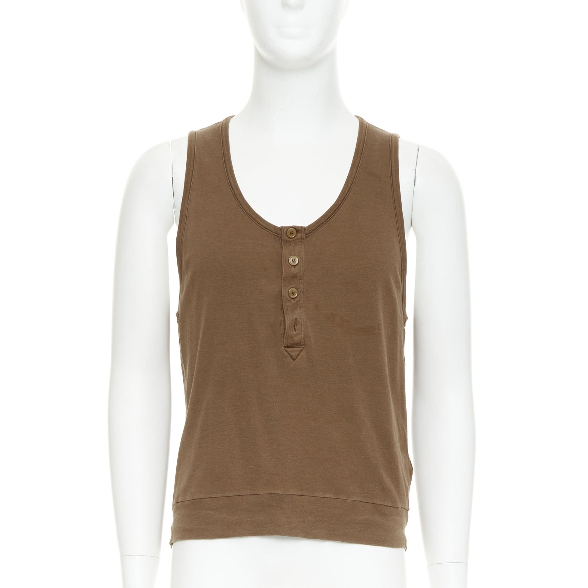 Bottega Veneta BOTTEGA VENETA brown silk cotton half button scoop neck tank top IT50 L Size US L / EU 52-54 / 3 - 1 Thumbnail
