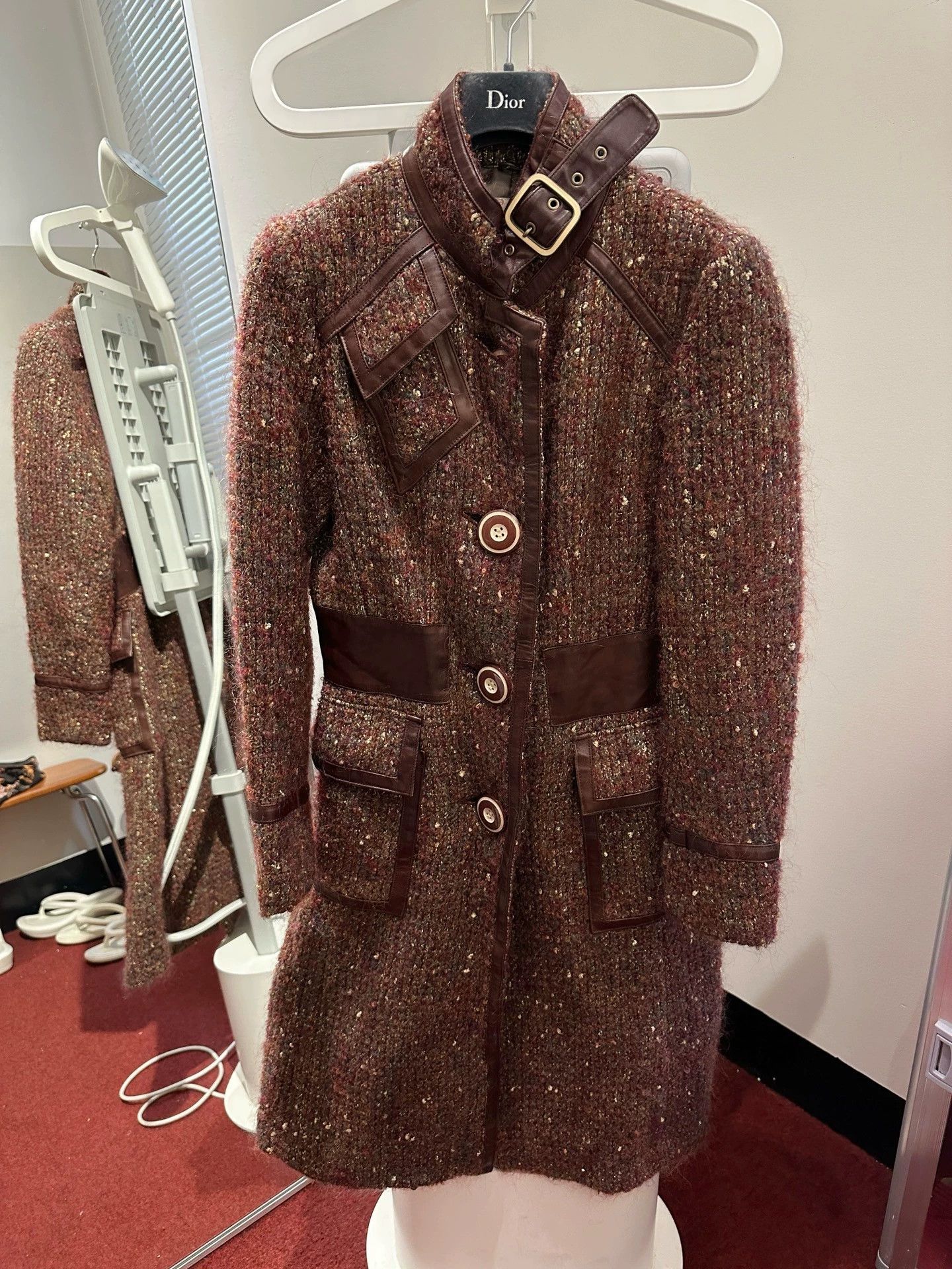 Share Spirit Homme Share Spirit Tweed & Leather Panel Overcoat Size XS / US 0-2 / IT 36-38 - 2 Thumbnail