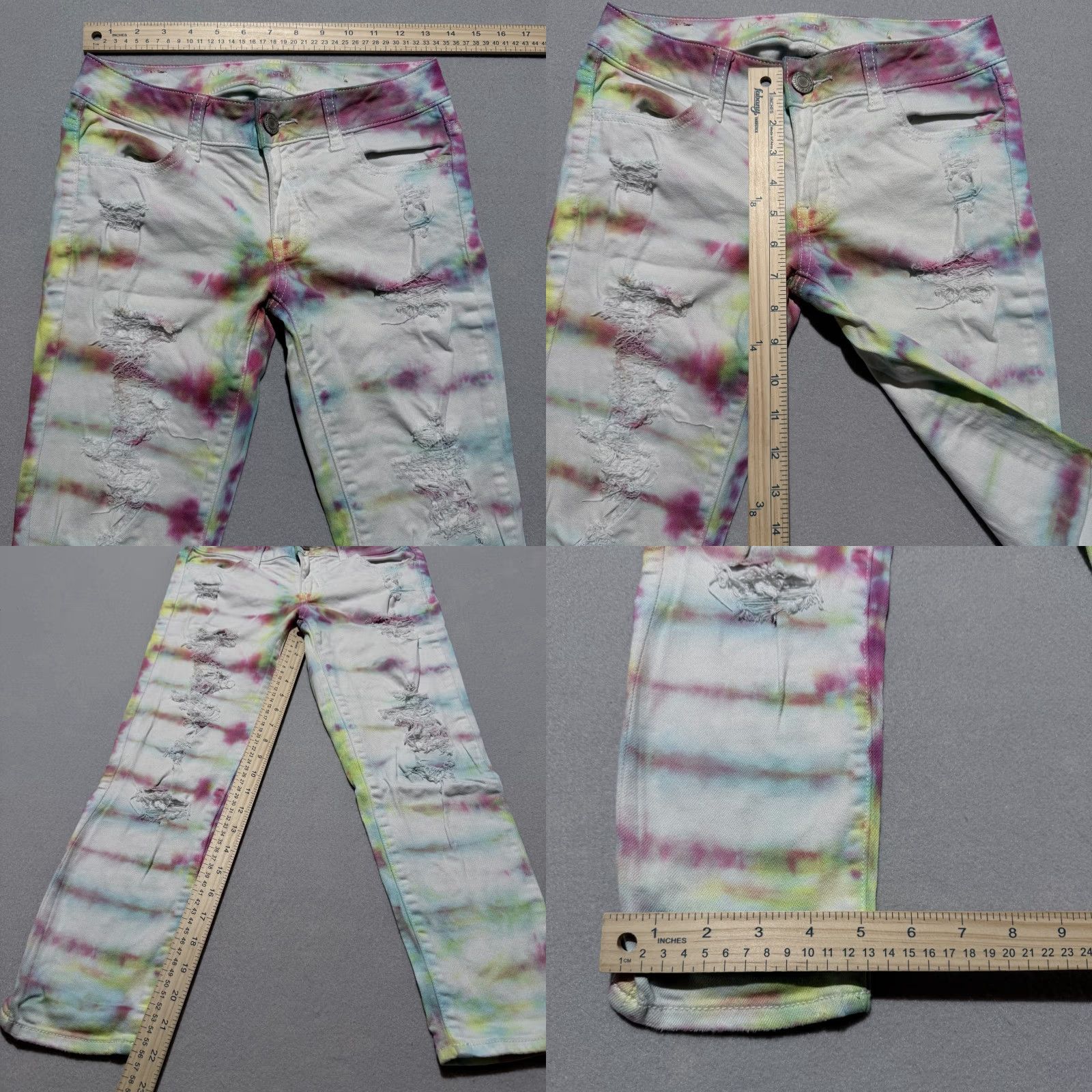 American Eagle Outfitters VINTAGE American Eagle Jegging Crop Jeans Women's Tie Dye Denim Stretch Distressed - 0 Size 25" / US 0 / IT 36 - 9 Thumbnail