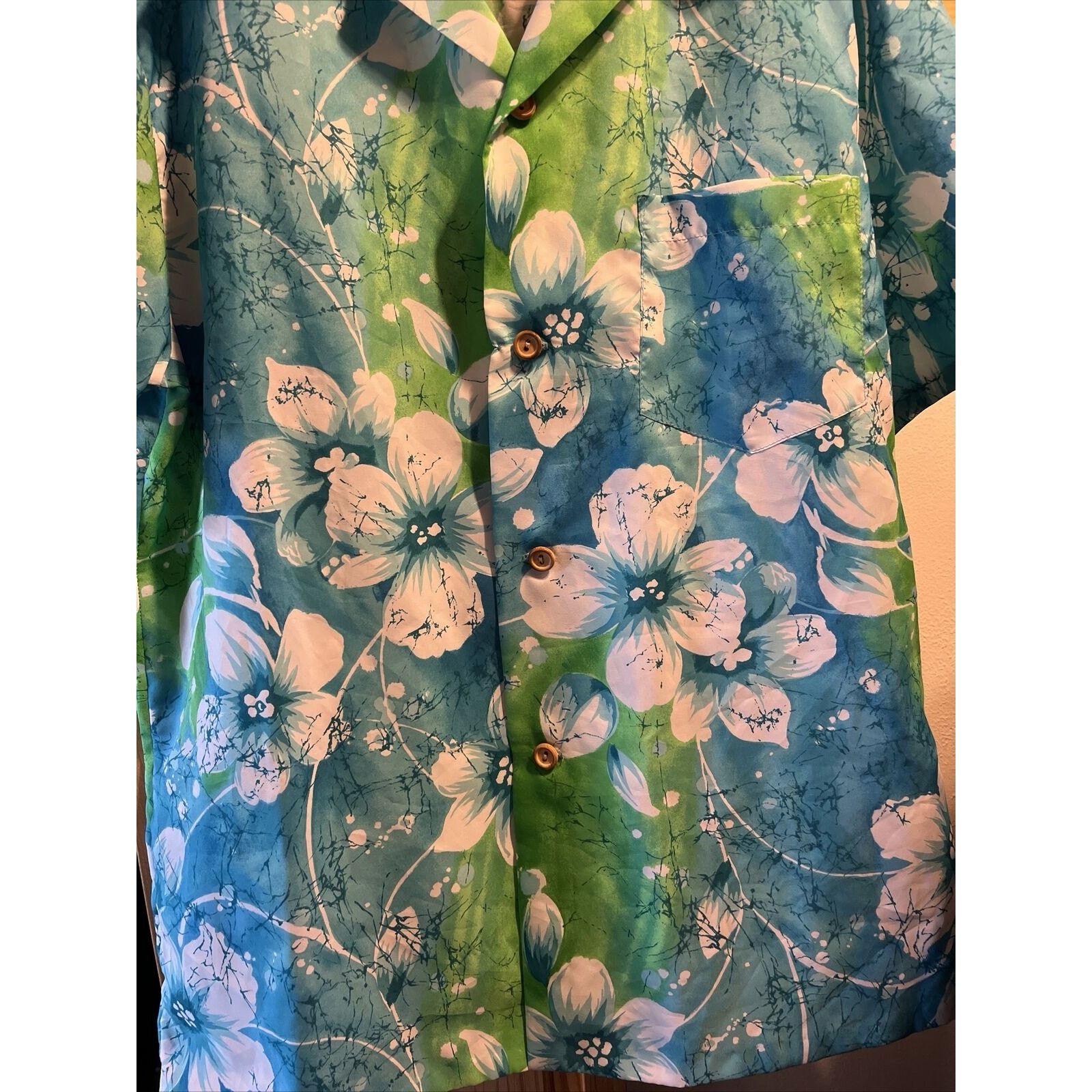 Other Lore Nei Hawaii Shirt Blue Green Men L Hawaiian Short Sleeve Size US L / EU 52-54 / 3 - 6 Thumbnail