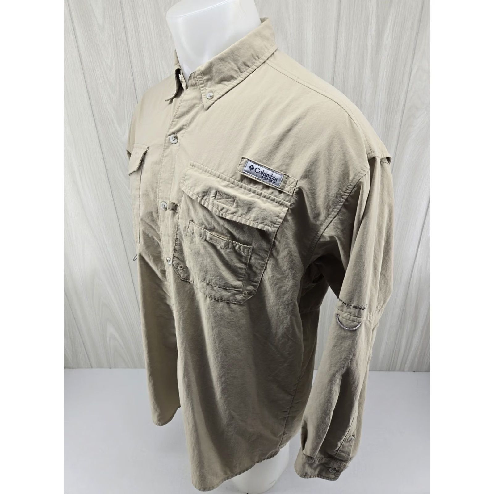 Vintage Columbia PFG Mens XL Long Sleeve Fishing Shirt Tan Khaki Omni-Shade Vented #1 Shirt Adults Regular Mens Bendable Breathable Pockets Size US XL / EU 56 / 4 - 4 Thumbnail