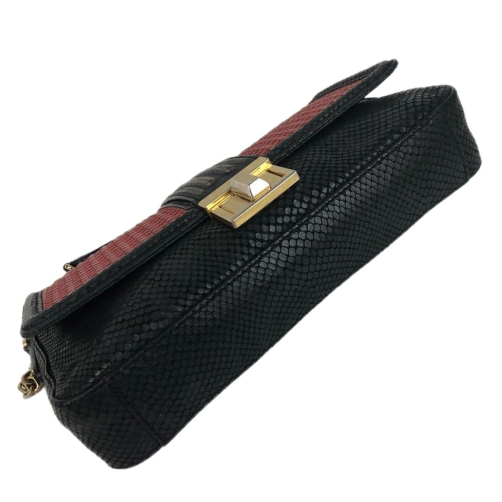 MCM MCM Red & Black Embossed Snake Leather & Chain Shoulder Bag Size ONE SIZE - 5 Thumbnail