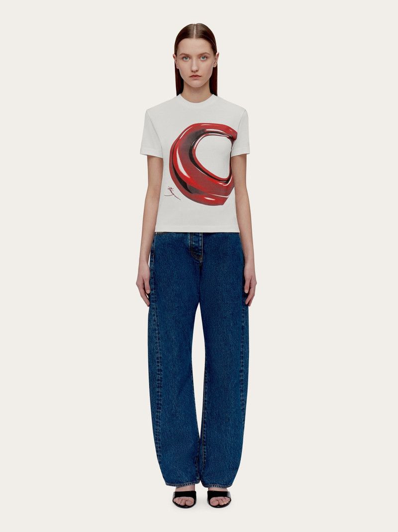 Salvatore Ferragamo o1s1rm0126 Printed T-Shirt in White Size M / US 6-8 / IT 42-44 - 5 Thumbnail