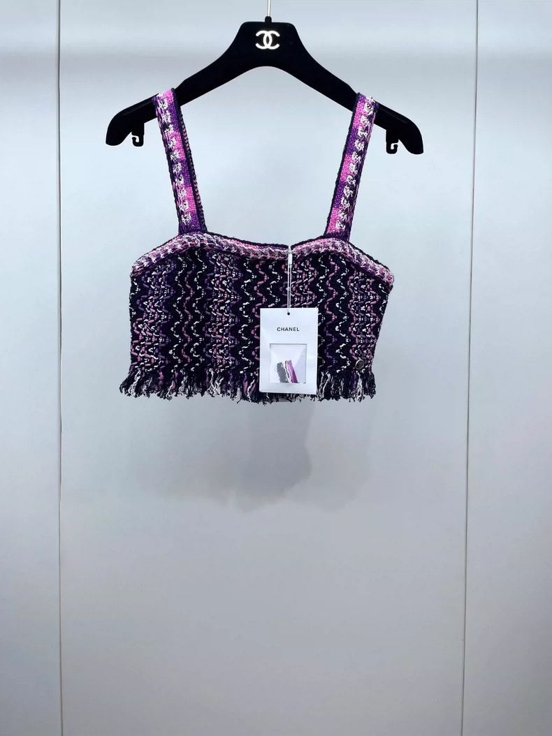 Chanel Chanel 21P pink purple tweed tassel vest 2504-Nextarrow Size XS / US 0-2 / IT 36-38 - 1 Thumbnail