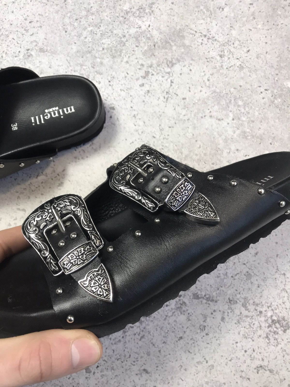 Japanese Brand Minelli Black Mule Toga Style Sandals Size US 8 / IT 38 - 6 Thumbnail