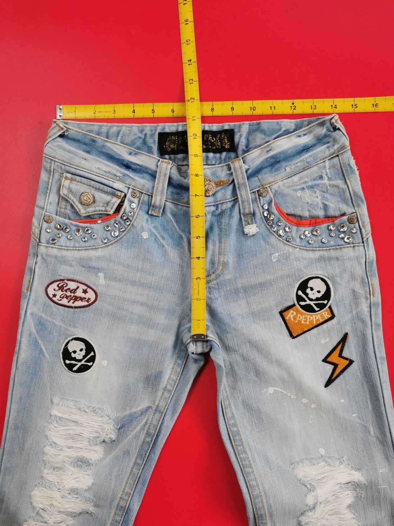 Japanese Brand Red Pepper Embroidery Patches Distressed Jeans Punk Size US 28 / EU 44 - 15 Thumbnail