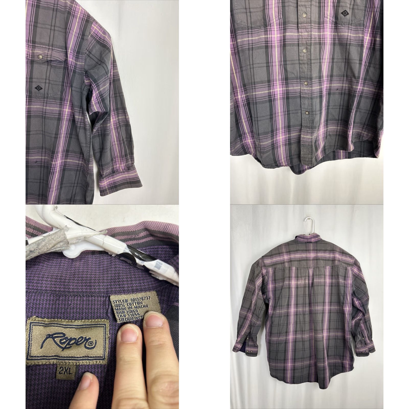 Roper Roper Mens 2XL Long Sleeve Button-Up Shirt Purple Plaid Flannel Size US XXL / EU 58 / 5 - 8 Thumbnail
