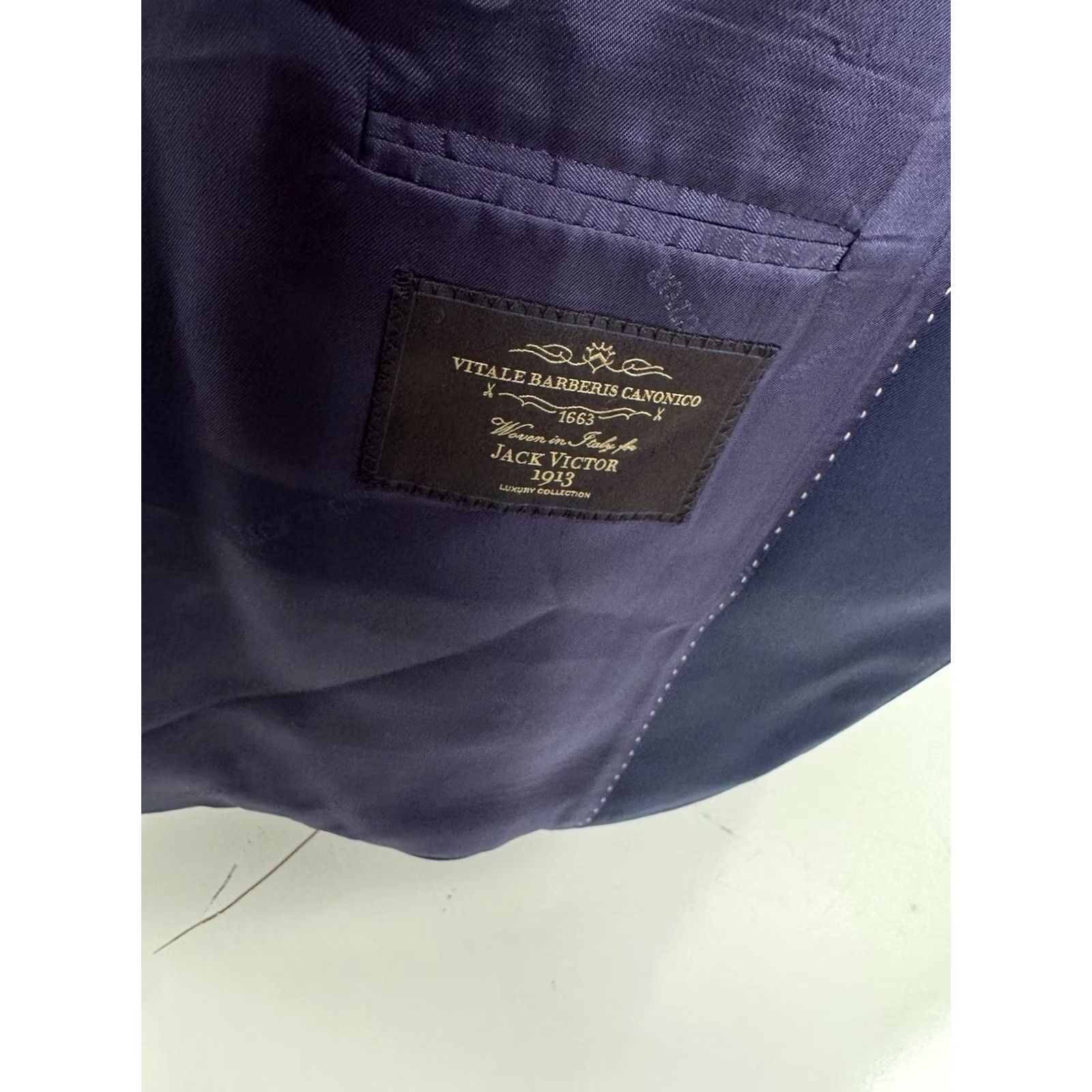 Jack Victor JACK VICTOR Blazer Wool Navy 46 R EXCELLENT - 1913 WOOL Vitale Barberis Canonico - Blazer Jacket Mens Size 46R - 7 Thumbnail