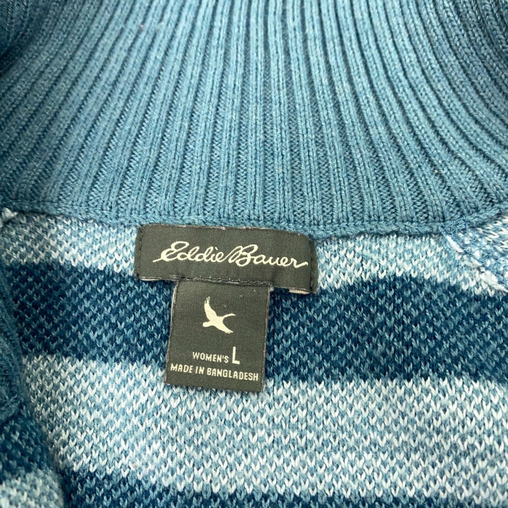 Eddie Bauer Eddie Bauer Sweater Womens Large Blue Fair Isle Striped 1/4 Zip Mock Neck Pullover Casual Size L / US 10 / IT 46 - 3 Thumbnail