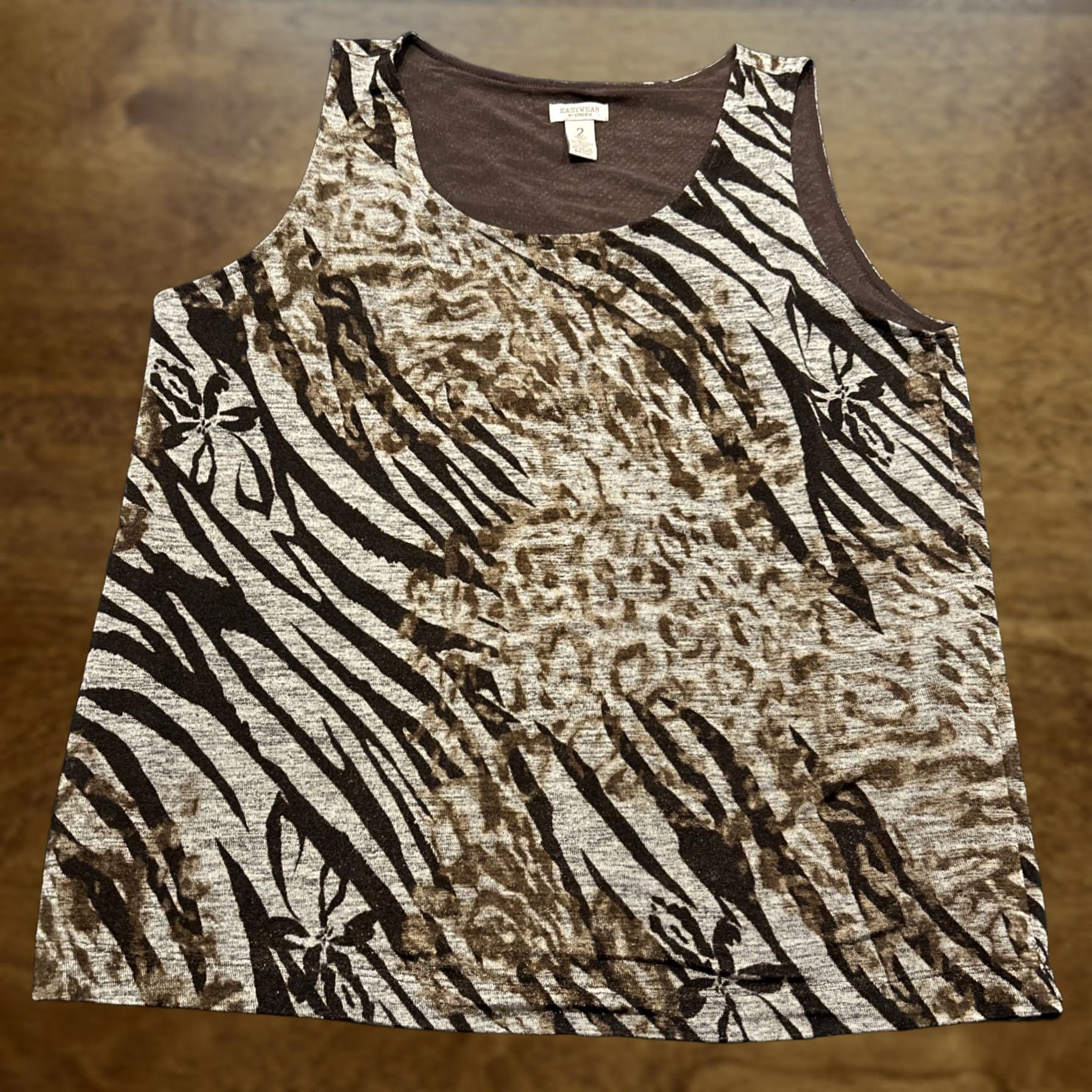 Vintage Chico's EasyWear Sleeveless Blouse-Metallic Animal Print-Spoon? Wait not allowed. Sorry. Size XS / US 0-2 / IT 36-38 - 1 Thumbnail